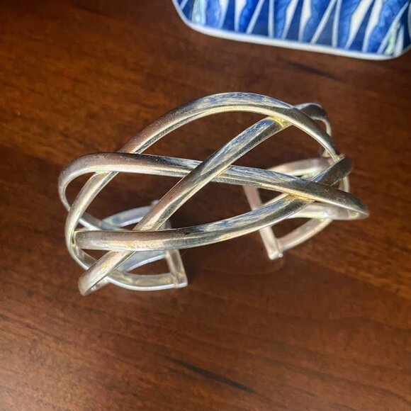 Vintage 925 Sterling Silver Wide Woven Celtic Knot Cuff Bracelet - Picture 6 of 8